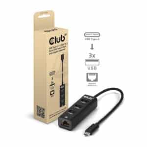 Club 3D USB Typ-C 3.2 Gen1 auf 3 Port USB Typ-A Hub mit Gigabit Ethernet