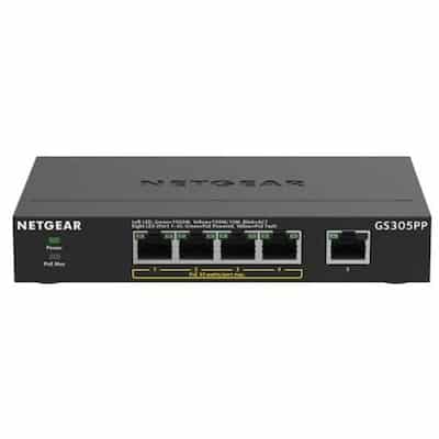 NETGEAR 5-Port Gigabit Ethernet Unmanaged PoE+ Switch (GS305PP): mit 4 PoE+ bei 83 W