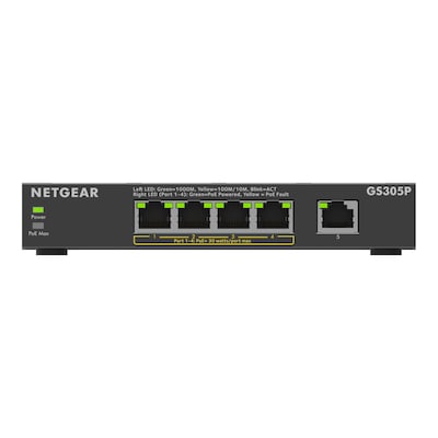 NETGEAR PoE Switch 5 Port Gigabit Ethernet LAN Switch PoE+ mit 4 Port bei 63 W (GS305P)